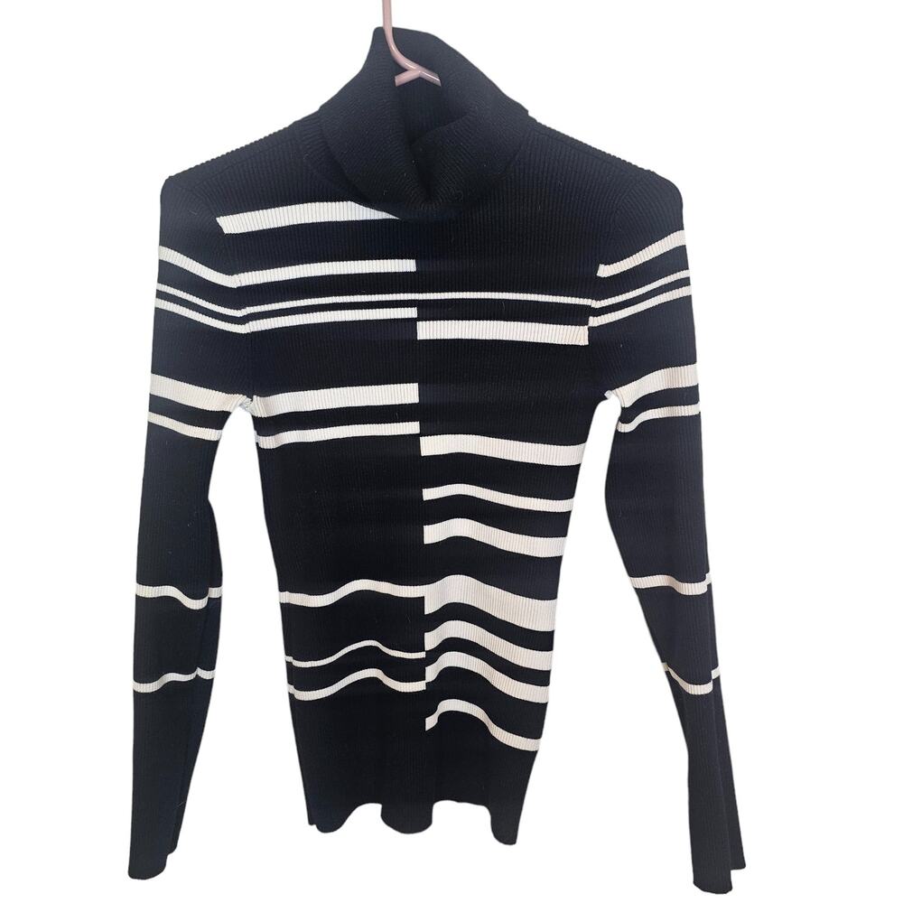 White House Black Market Turtleneck Sweater Size M Striped Stretch Artsy Classic